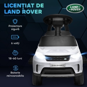 Mașinuță Electrică pentru Copii 18 Luni-5 Ani cu Licență Land Rover cu Muzică, USB și MP, 65x43x40 cm ,Alb - Img 5