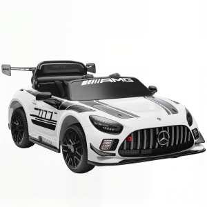 Mașinuță Electrică pentru Copii 3-8 Ani Mercedes-AMG 12V cu Telecomandă, Lumini LED, Roți de Transport, Alb