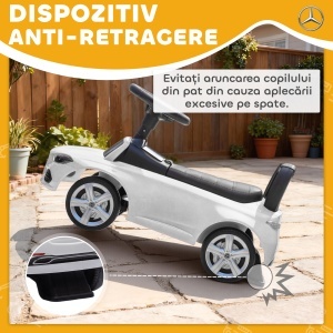 Mașinuță Electrică pentru Copii Licență Mercedes Benz cu Claxon și Spațiu de Depozitare, 65x28x39 cm, Alb - Img 5