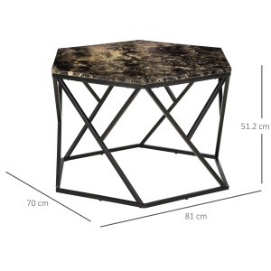 Masuta de cafea moderna cu blat din imitatie de marmura si structura din MDF si otel, 81x70x51,2 cm, negru - Img 3
