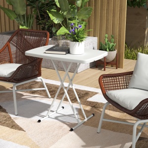 Măsuță de Cafea Pliabilă, Reglabilă pe Înălțime și Portabilă, cu Blat HDPE și Cadru Metalic, 76x50x74 cm, Alb - Img 2