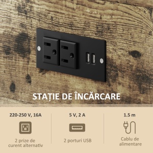 Măsuță de Canapea cu Sertar și 2 Rafturi în Stil Industrial, din Lemn și Metal, 60x30x66.5 cm, Negru și Maro - Img 4
