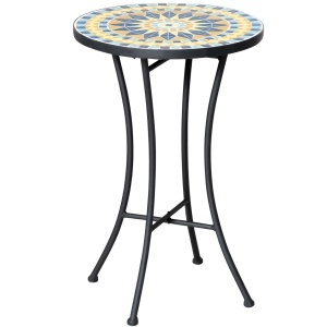 Masuta de Gradina din Metal cu Blat din Mozaic Ceramic, Ф35.5x53.5cm, Multicolor - Img 1