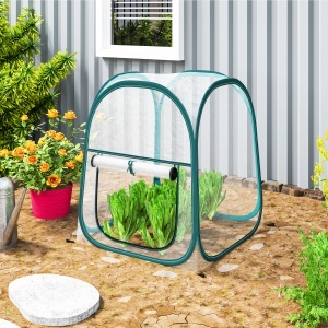 Mini Seră Pop-Up cu Acoperire din Plastic, Fereastră Rulabilă și Geantă, 70x70x80 cm, Transparentă - Img 2