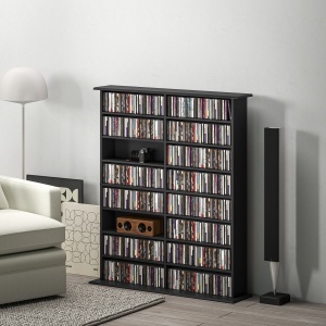 Mobilier Bibliotecă cu 16 Rafturi pentru 720 CD-uri din Lemn 106.5x24x126.3 cm Negru - Img 2