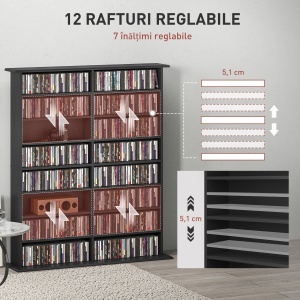 Mobilier Bibliotecă cu 16 Rafturi pentru 720 CD-uri din Lemn 106.5x24x126.3 cm Negru - Img 5