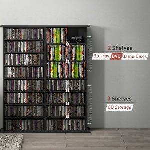 Mobilier Bibliotecă cu 16 Rafturi pentru 720 CD-uri din Lemn 106.5x24x126.3 cm Negru - Img 8