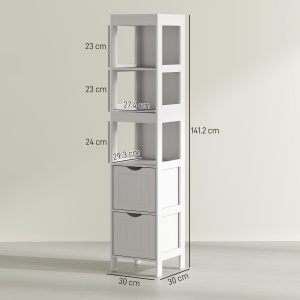 Mobilier de Baie cu 3 Rafturi Deschise și 2 Sertare, 30x30x141.2 cm, Alb - Img 3
