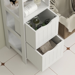 Mobilier de Baie cu 3 Rafturi Deschise și 2 Sertare, 30x30x141.2 cm, Alb - Img 8