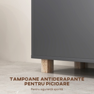 Mobilier de Baie cu Rafturi Deschise și Dulăpior cu 2 Uși, Dulap de Baie Spațios cu Mânere, 80x35x70 cm, Gri - Img 6