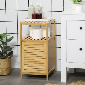 Mobilier de Baie din Bambus cu Dulăpior cu Ușă și Rafturi, 33x36,5x67 cm, Lemn Natural - Img 2