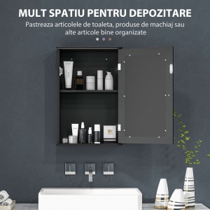Mobilier de Baie Dulap Suspendat cu Oglindă 41x14x60cm Negru - Img 5