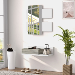 Mobilier Hol 2‑in‑1 cu Oglinda si Sertar 75x35x75 cm – Gri - Img 2