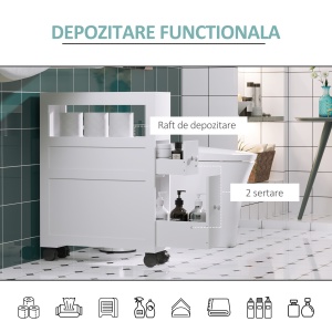 Mobilier pentru Baie in Lemn cu Rafturi si 2 Sertare,Alb 16x52x66cm - Img 6