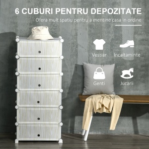 Mobilier pentru incaltaminte modular, 6 cuburi 45x35x17cm din plastic PP si otel, alb - Img 4
