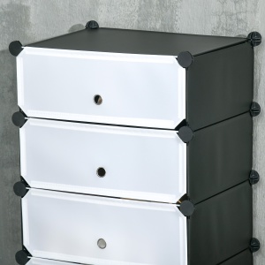 Mobilier pentru incaltaminte modular, 6 cuburi 49x36.5x108 cm din plastic PP si otel, Negru - Img 8