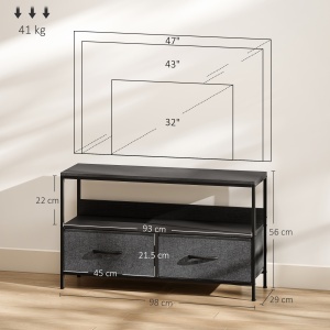 Mobilier pentru Televizor de 47" cu Sertare Pliabile din Material Textil și Raft, 98x29x56 cm, Negru - Img 3