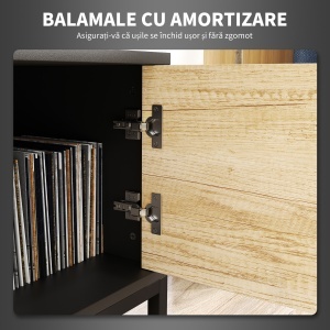 Mobilier pentru TV de 60" cu Dulăpior, 2 Sertare și Rafturi Deschise Reglabile, 140x35x45 cm, Lemn Natural - Img 7