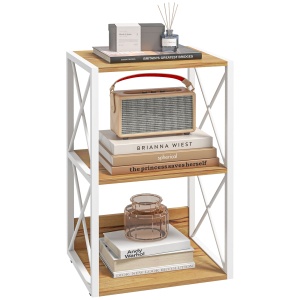 Mobilier Rastel Librarie 3 Rafturi cu Schelet in Otel Alb si Rafturi in Lemn 40x35x72.5cm - Img 1