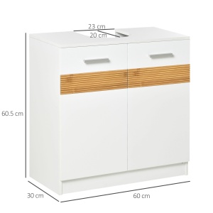 Mobilier Sub Chiuveta Baie, Mobilier Baie Sub Chiuveta cu Usi din MDF si Bambus, 60x30x60,5cm, Alb - Img 3