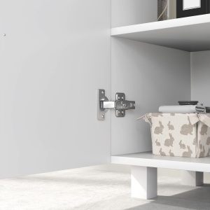 Mobilier Sub Chiuvetă pentru Baie cu 2 Uși, Raft Central, Mâner și Picioare Antiderapante, 60x35x60 cm, Alb Lucios - Img 9