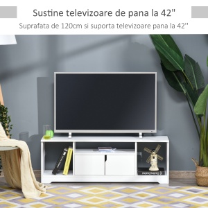 Mobilier Suport TV Pana la 42 inchi cu Dulapior si Etajere Deschise, din Lemn, 120x30x41cm - Img 5