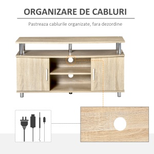 Mobilier TV Modern cu 2 Rafturi, Gauri cablu si 2 Dulapioare in PAL 105x40x55cm Stejar - Img 5