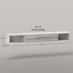 Mobilier TV Suspendat cu 2 Rafturi Deschise și un Dulăpior cu Ușă Rabatabilă, 120x26x16 cm, Gri - Img 3