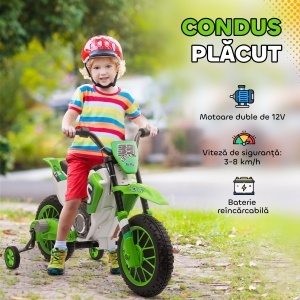 Motocicleta Copii 12V Verde – Reincarcabila, Cu Rotile de Siguranta - Img 4