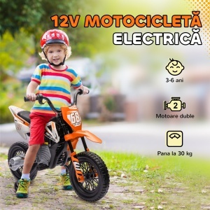 Motocicletă Electrică pentru Copii 3-6 Ani, 2 Motoare, Roți Detașabile și Sunete Portocaliu - Img 6