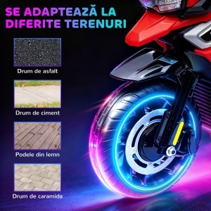 Motocicletă Electrică pentru Copii cu Oglinzi și Suporturi pentru Picioare, 85.5x44.5x56 cm, Roșu - Img 6