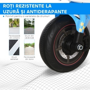 Motocicletă pentru Copii 18-36 Luni cu 3 Roți, Muzică și Faruri, 74x39x48 cm, Albastru Deschis - Img 5