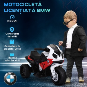Motoreta Electrica pentru Copii BMW S1000RR Originala, 3 Roti cu Lumini si Sunete Reale, Rosu - Img 5