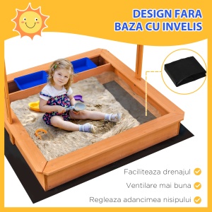 Nisipar din Lemn pentru Copii cu Copertina Reglabila in Inaltime, 107.5x107.5x110cm - Img 5