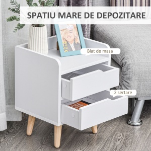 Noptiera cu 2 sertare picioare din pin mobila pentru casa alba - Img 5