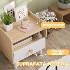 Noptieră cu Sertar pentru Copii 3-10 Ani, cu Design Minimalist pentru Dormitor, 40x32,5x40 cm, Lemn Natural - Img 7