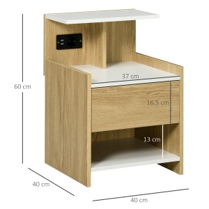 Noptiera Moderna cu Prize & USB – Lemn Natur, Sertar 40×40×60 cm - Img 3