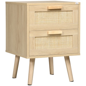 Noptiera pentru Dormitor cu 2 Sertare, Masuta de cafea in Stil Boho Elegante, 40x40x56cm, Culoare Lemn Natur - Img 1