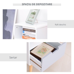 Noptieră stil Nordic 40×38×58 cm, Dulap cu Sertar și Raft din MDF și Lemn de Brad - Img 6