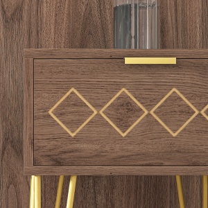 Noptiere Moderne Set 2 Bucati din PAL si Otel cu Sertar, 39.5x41x49 cm, Maro - Img 9