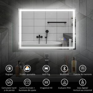Oglindă Baie Antiaburire cu Lumină LED și Difuzor Bluetooth 50x70 cm - Img 4
