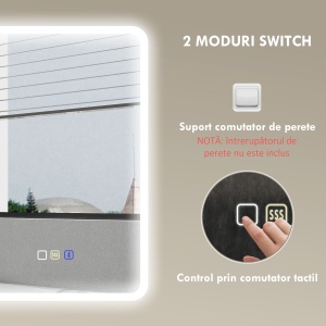 Oglindă de baie LED bluetooth 70 x 90 cm interruptor tactil lumină reglabilă 3 culori anti-abur memorie argintiu - Img 9