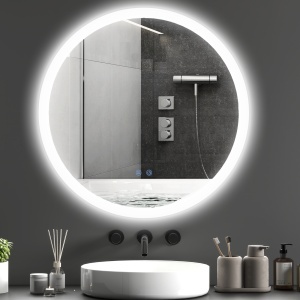 Oglindă de baie LED rotundă, 70x70cm, cu dezaburire, funcție memorie și 3 temperaturi de lumină reglabilă - Img 2