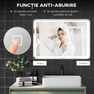 Oglindă de Baie Touch 70x100 cm cu LED 3 Tonuri de Lumină și Antiaburire - Img 7