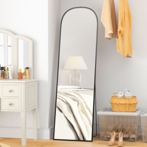 Oglindă de Podea și Perete Modernă din Aliaj de Aluminiu cu Suport Pliabil, 50x170 cm, Neagră - Img 2