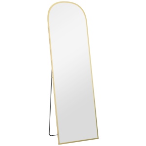 Oglindă de Podea și Perete Modernă din Aliaj de Aluminiu cu Suport Pliabil, 50x161.5 cm, Aur
