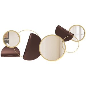 Oglindă Modernă Rotundă de Perete cu Decorațiune 101x41.5 cm, Auriu - Img 1
