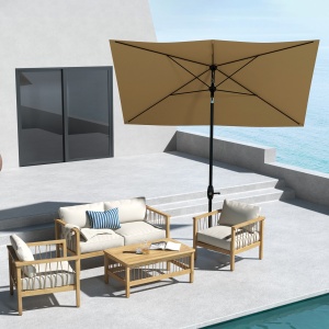Ombrellone Giardino Rettangolare 3x2m a Manovella e Inclinabile Caffè - Img 2