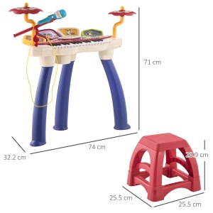 Orga Pian pentru Copii cu Set de Tobe Instrument Muzical Electronic cu Sunete Multiple Lumini Microfon Taburet pentru Fete si Baieti - Img 3