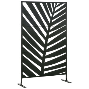 Panou de Intimitate pentru Exterior din Metal, 122 x 198 cm, Separator Decorativ cu Suport și Șuruburi de Expansiune, Panou Autoportant pentru Grădină, Terasă, Piscină, Frunză de Bananier